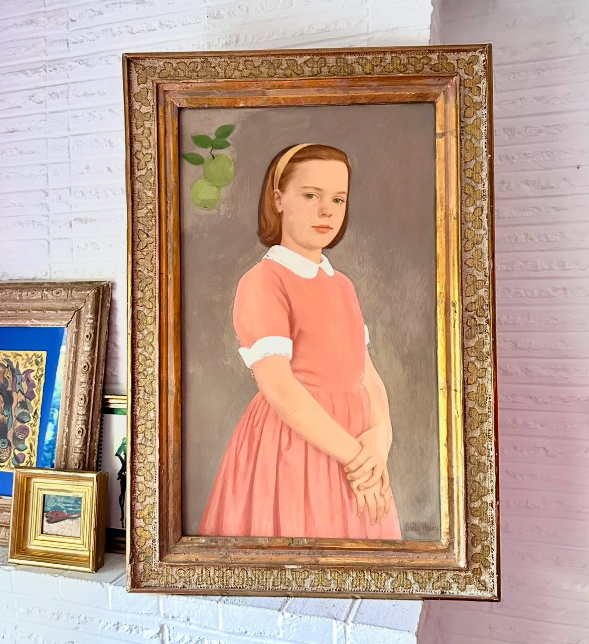 Egg Tempera on Board Portrait of a Young Girl by Sally Haley, Original Custom Frame