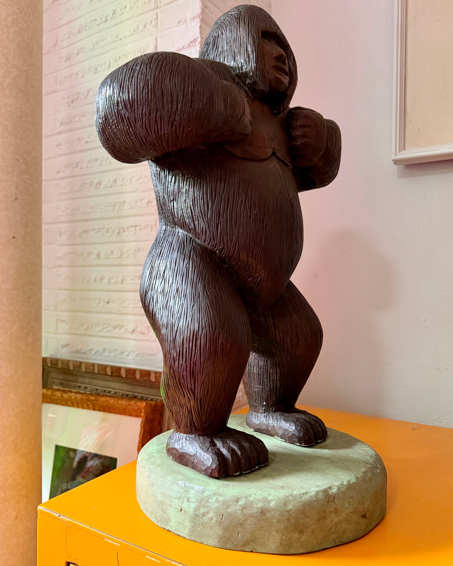 Large mid 20th century folk art gorilla carving