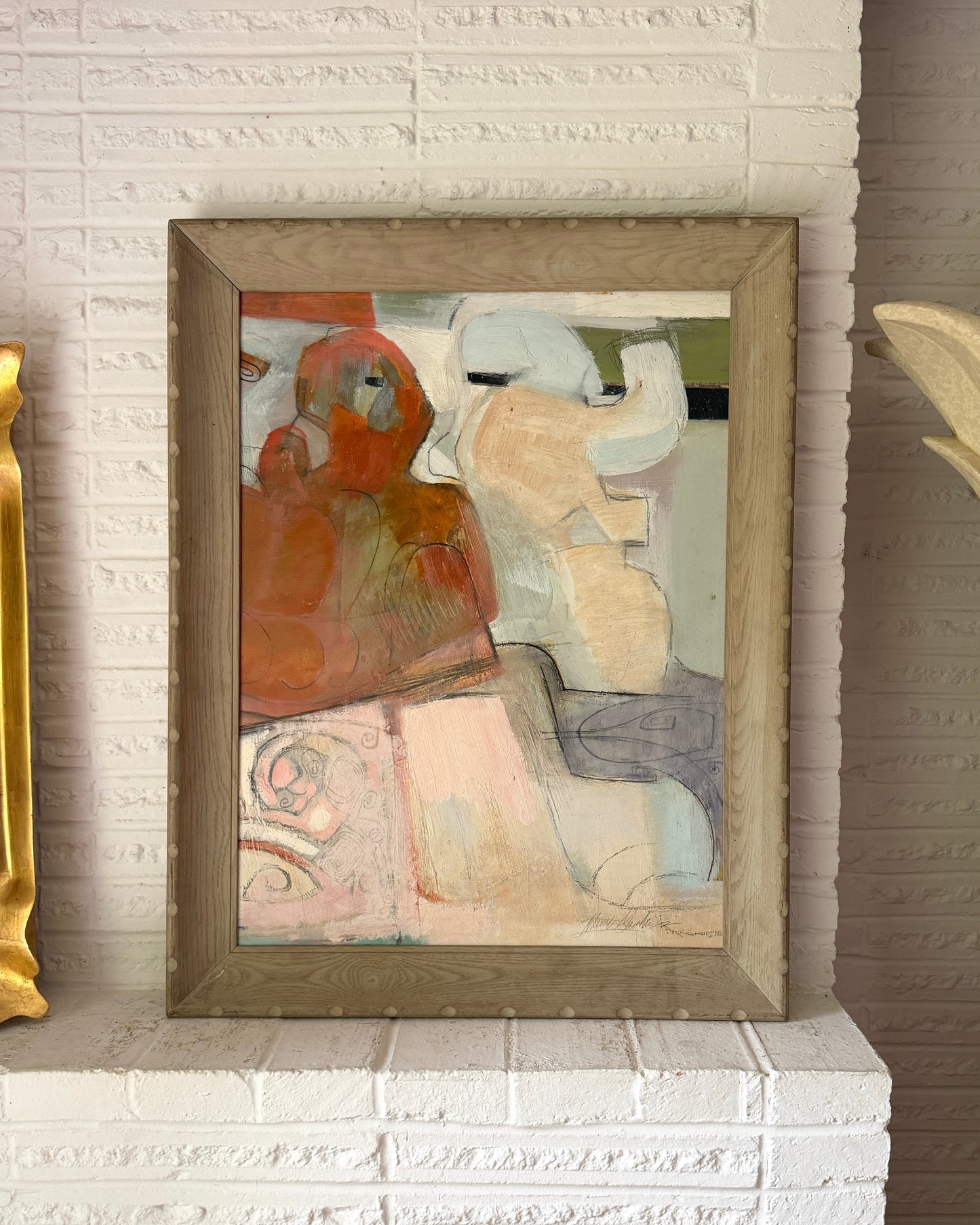 20th century Abstract Composition on Board, unknown, 1950s solid wood frame