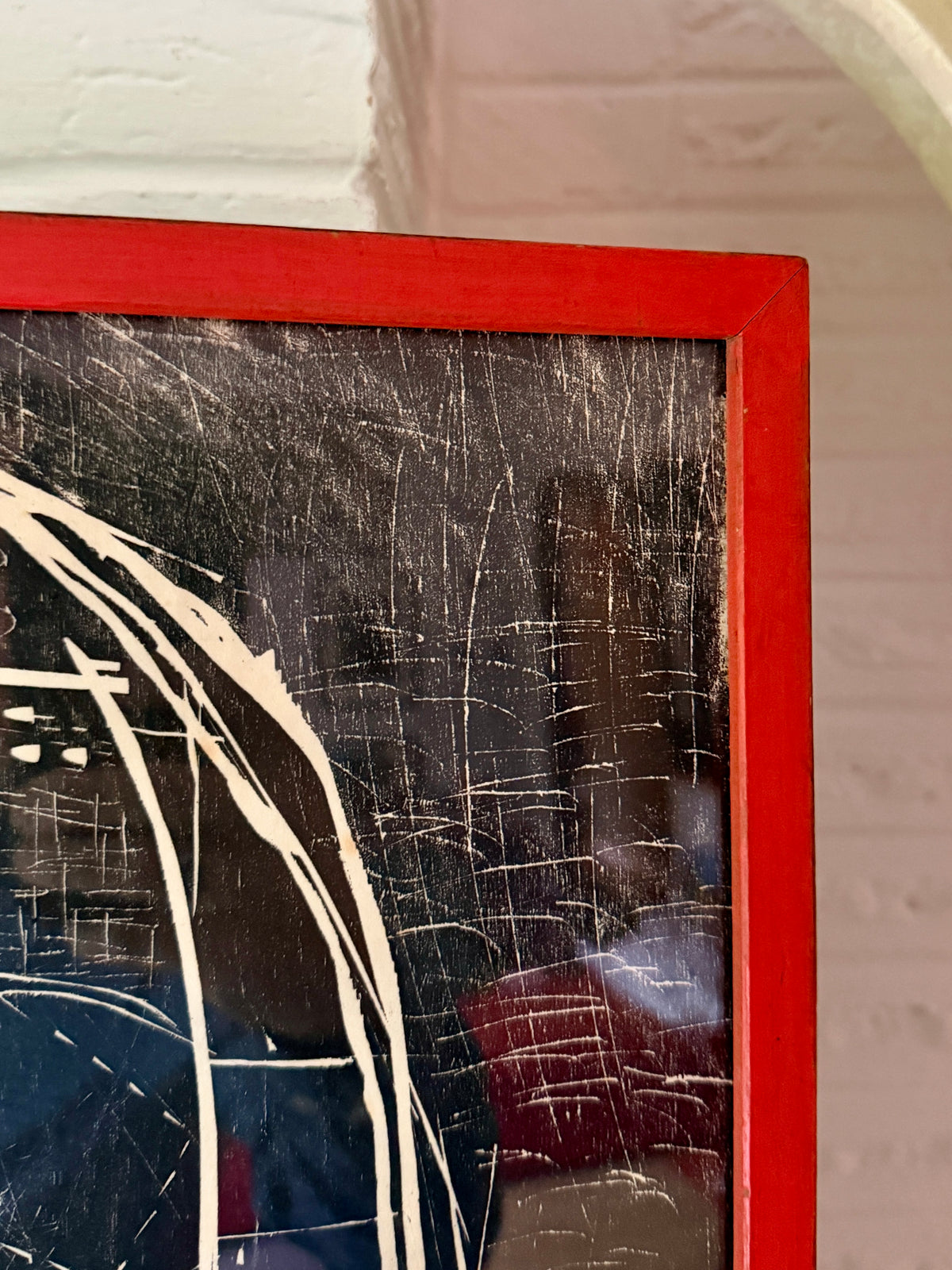 Mid 20th Century Abstract Block Print, Vintage Red Frame, Eunice Parsons Collection