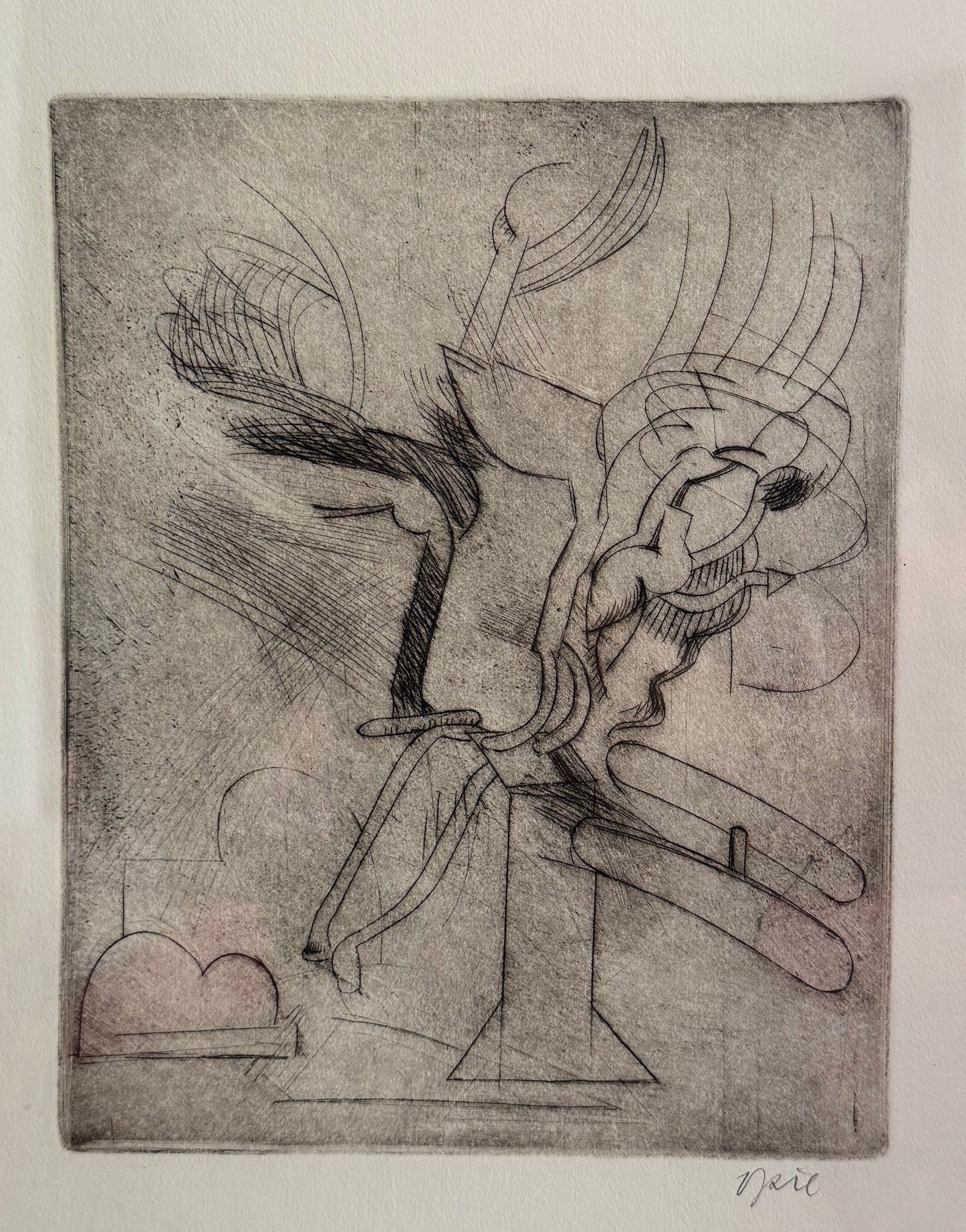1950s John Mart Opie (b.1936) signed intaglio in 19th Century Gilt Frame