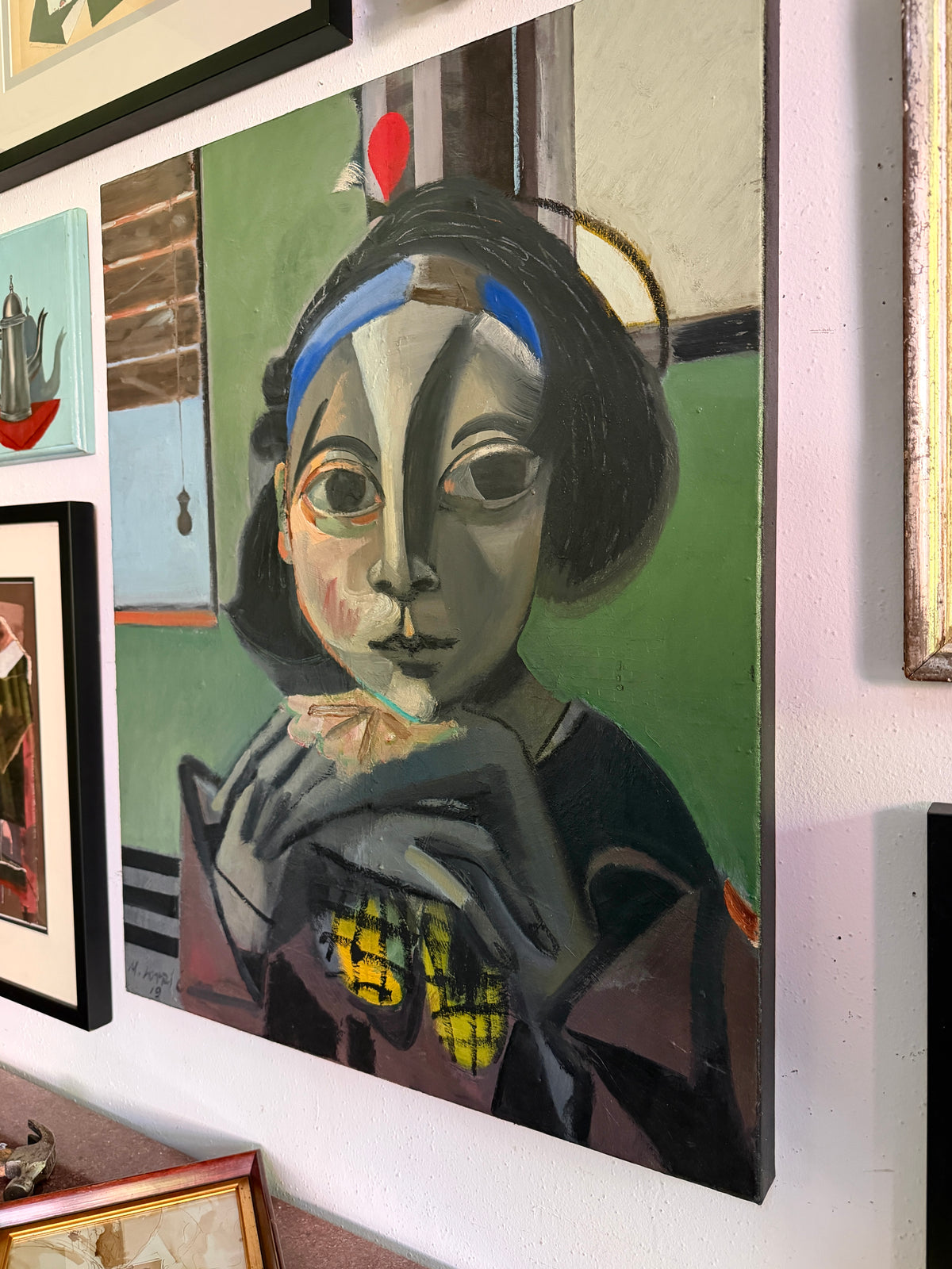 Mixed media Painting on canvas Portland artist Miroslav Lovric “Girl With Yellow Scarf”