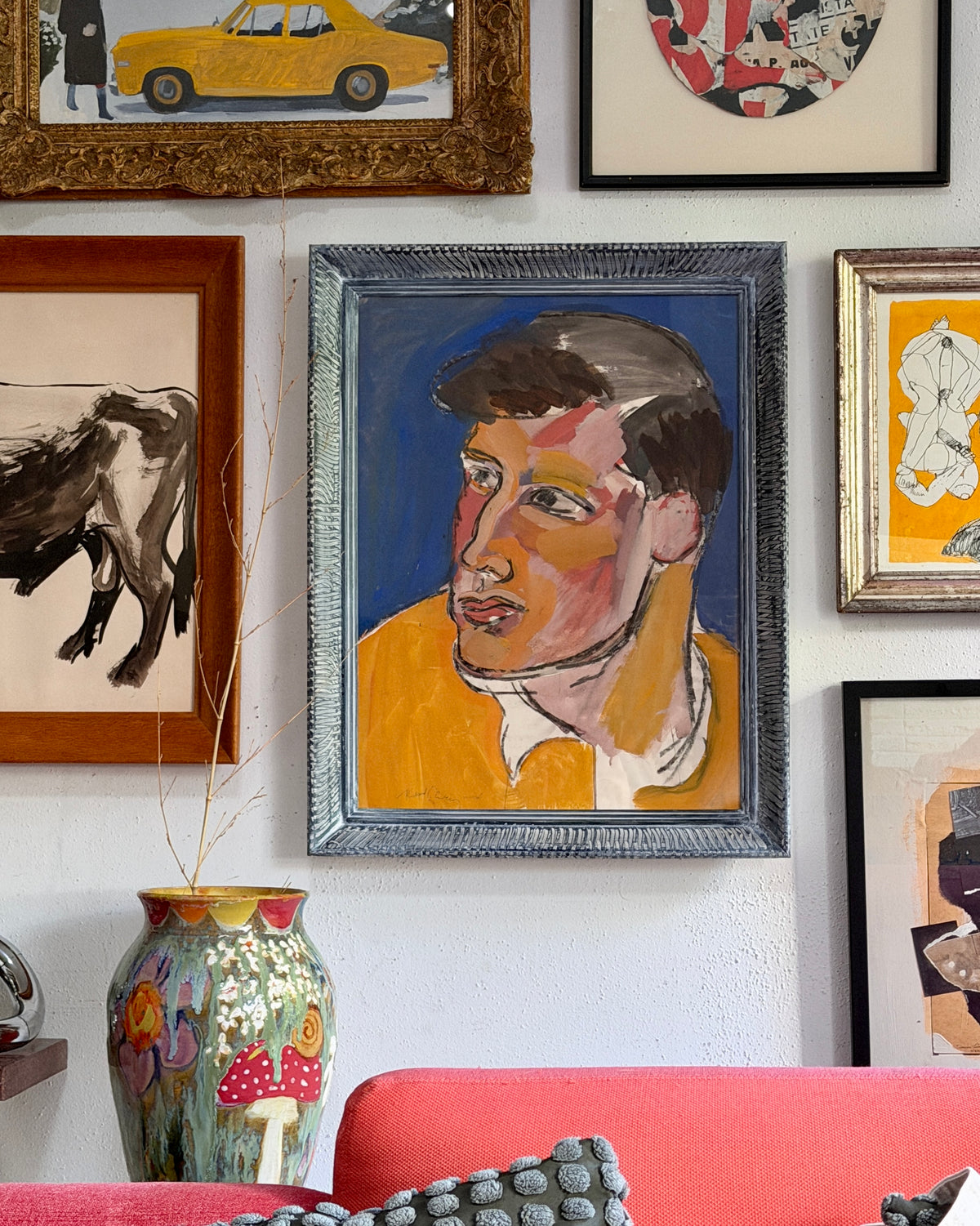 Harley Francis 1960s Paint on Paper Portrait, 1965, Vintage Frame