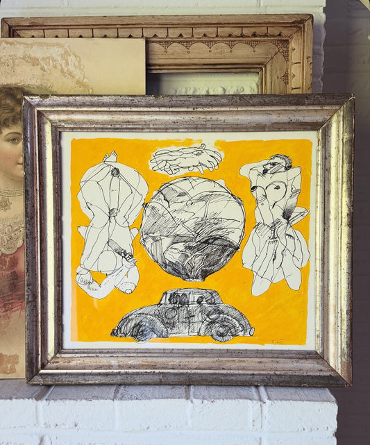 20th Century American John Mart Opie (b. 1936) Abstract Painting, 1966, Silver Gilt Antique Frame