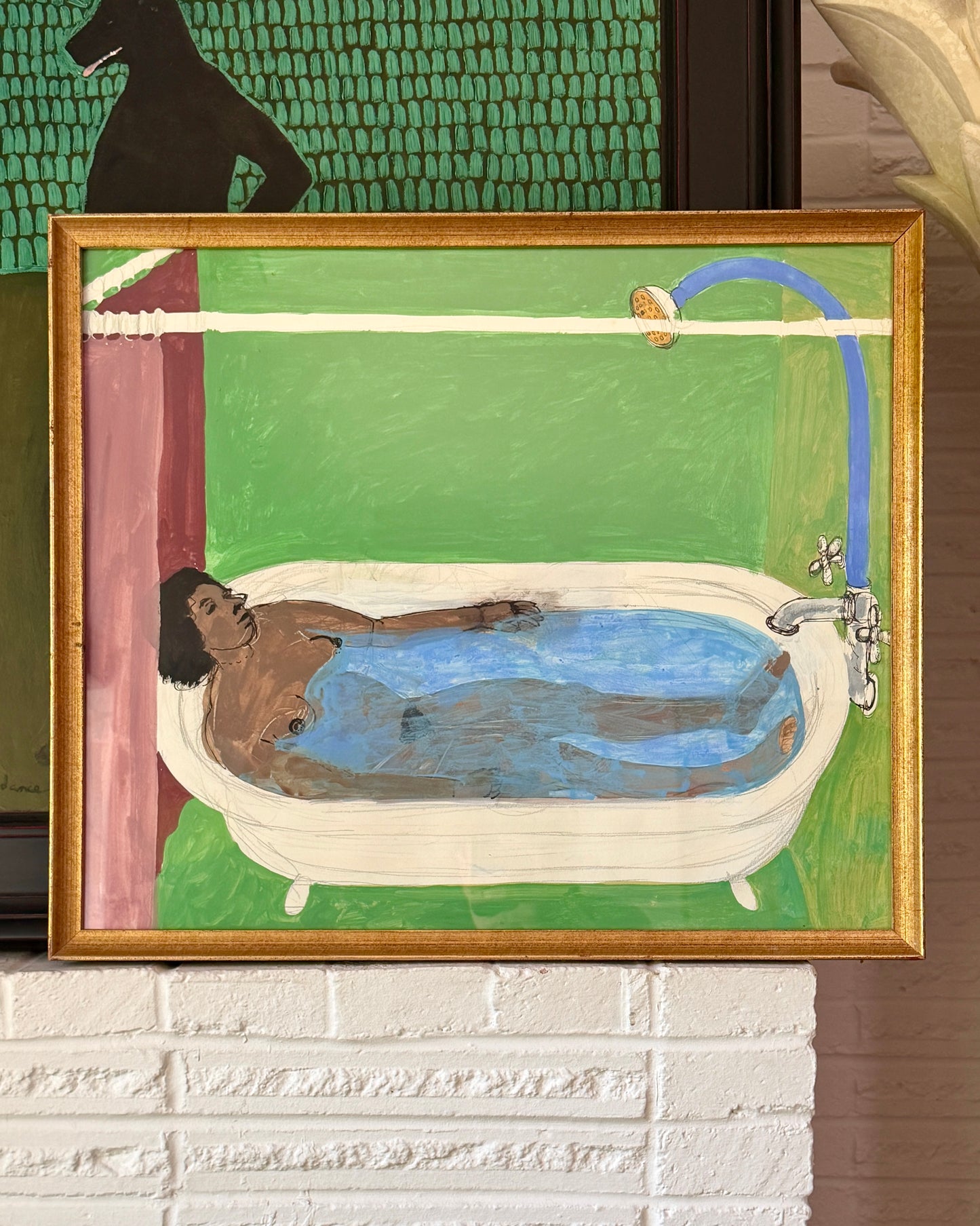 20th Century American John Mart Opie (b. 1936) Bathing Woman Painting, 1970, Framed