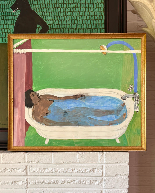 20th Century American John Mart Opie (b. 1936) Bathing Woman Painting, 1970, Framed