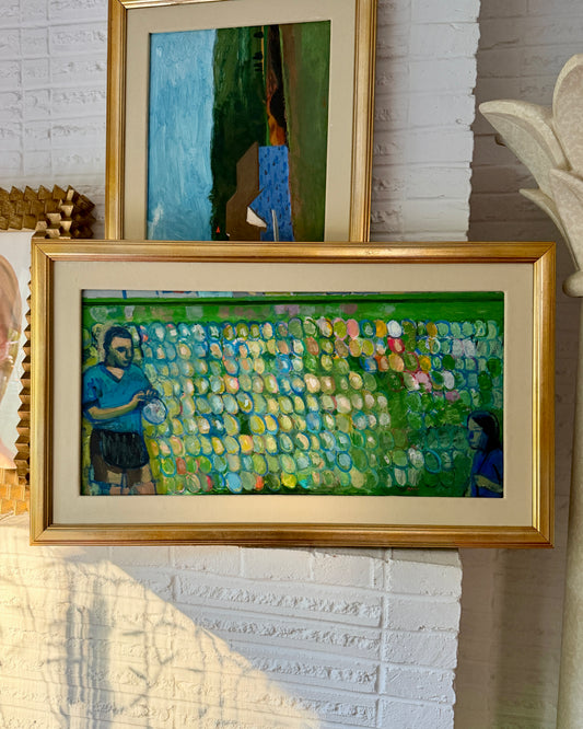 20th Century American John Mart Opie (b. 1936) Carnival Balloon Game Painting on Board, Artist Framed
