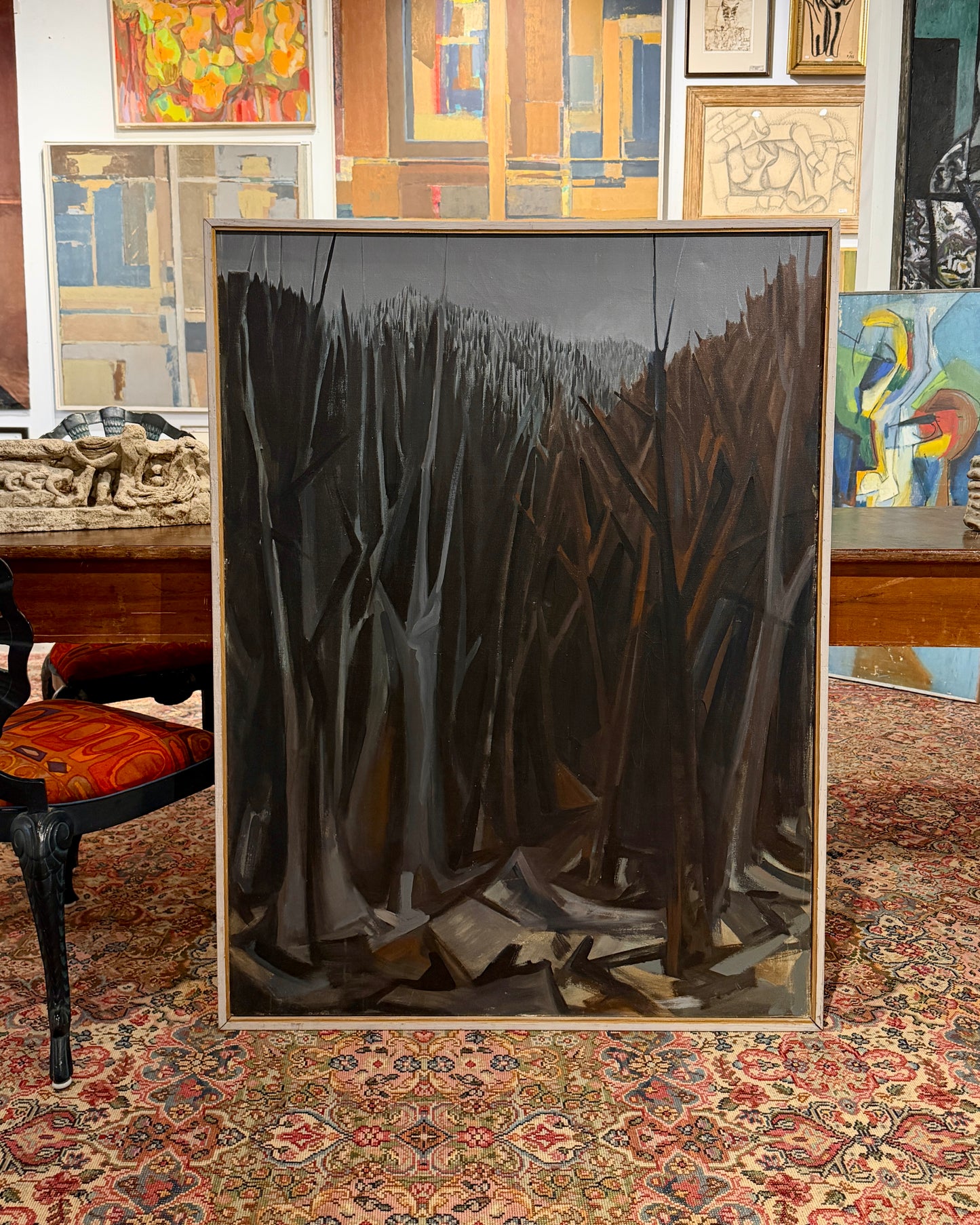 (ON HOLD) 20th Century Large Vintage Oil on Canvas Cubist Abstracted Forest Scene