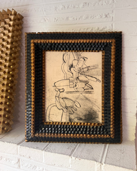 1963 John Mart Opie (b.1936) “Drawing of Two Sculptures” Intaglio in Tramp Art Frame
