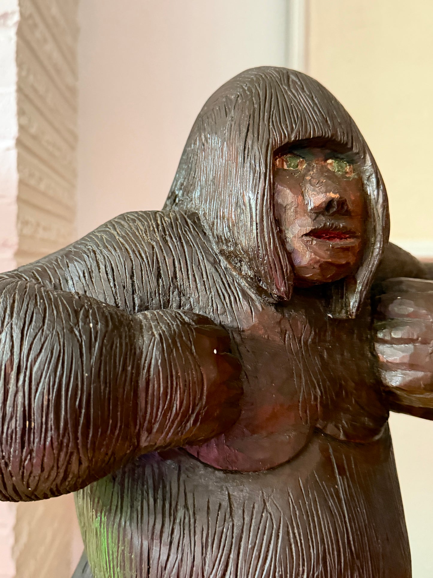 Large mid 20th century folk art gorilla carving