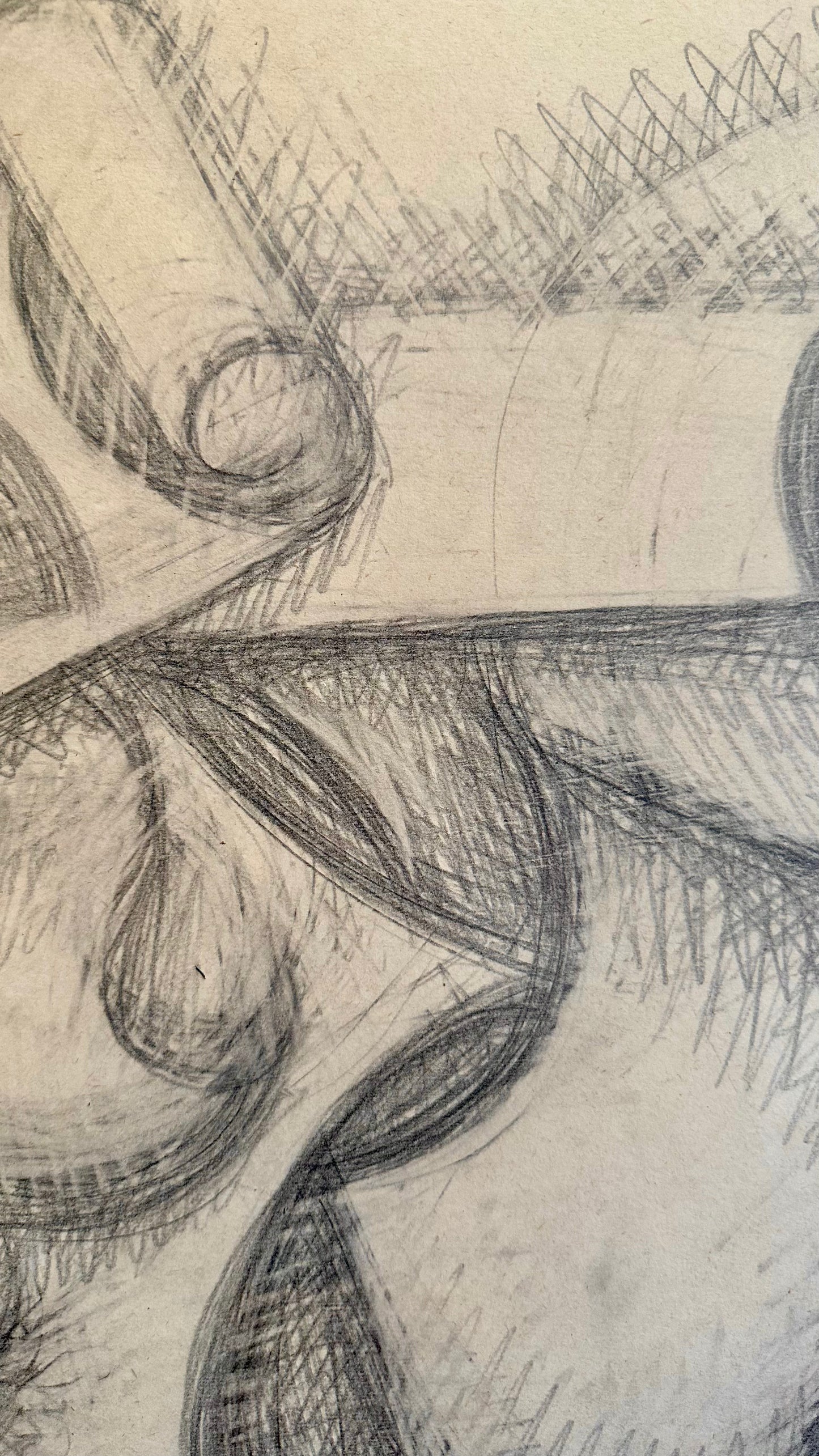 Large Samuel Kudish (b. 1928) abstract figurative pencil drawing in  antique frame