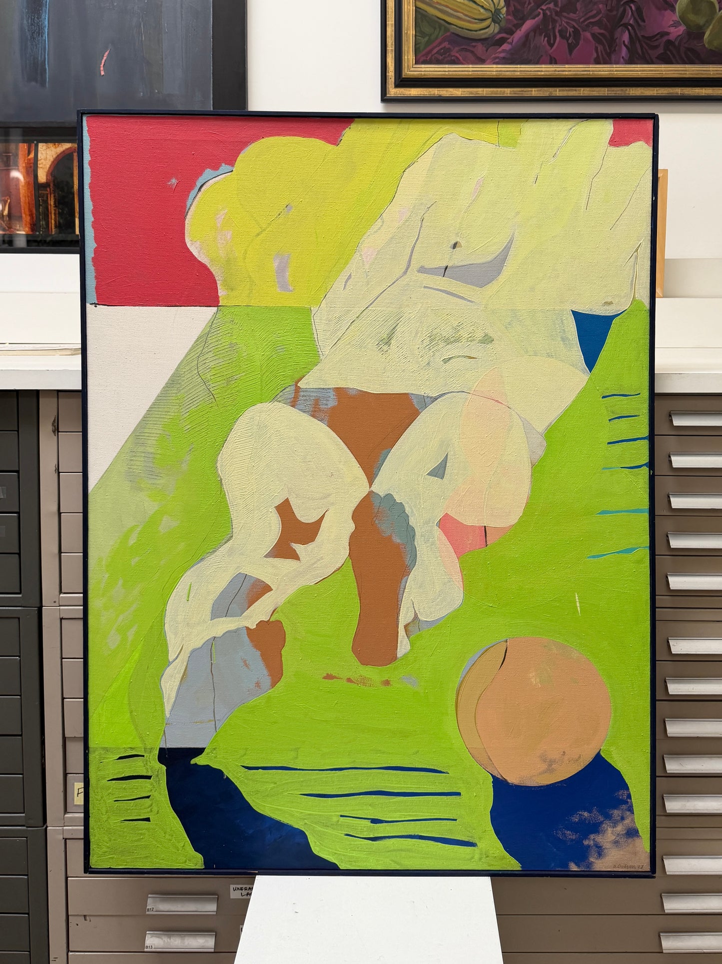 Large Scale Betty Dodson (1941-2014) Oil on Canvas “Looks Like Basketball Players To Me” 1977