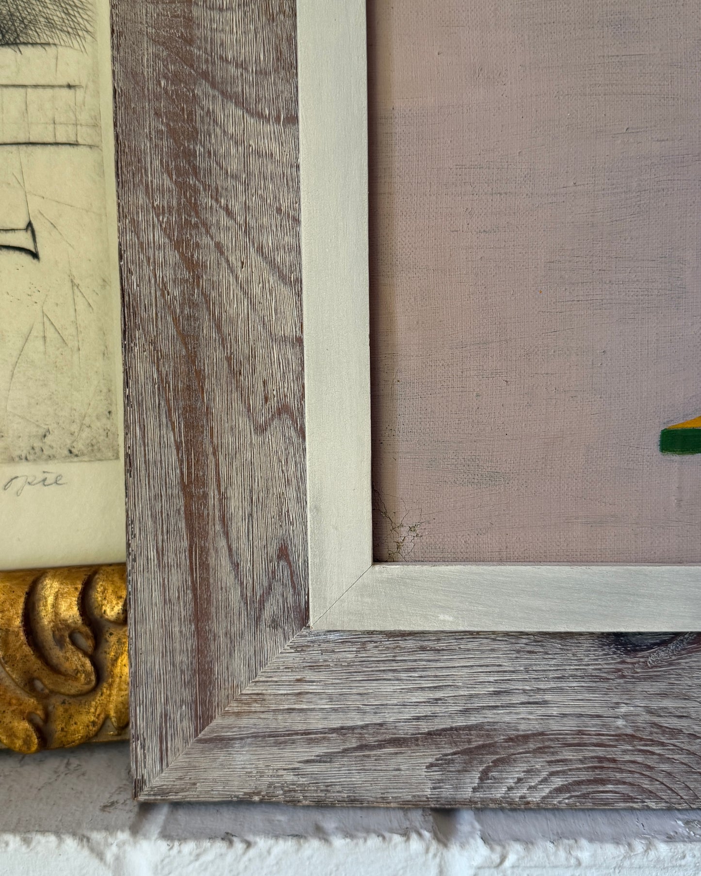20th century Surrealist Abstract Oil on Canvas Painting, Modernist Wood Frame