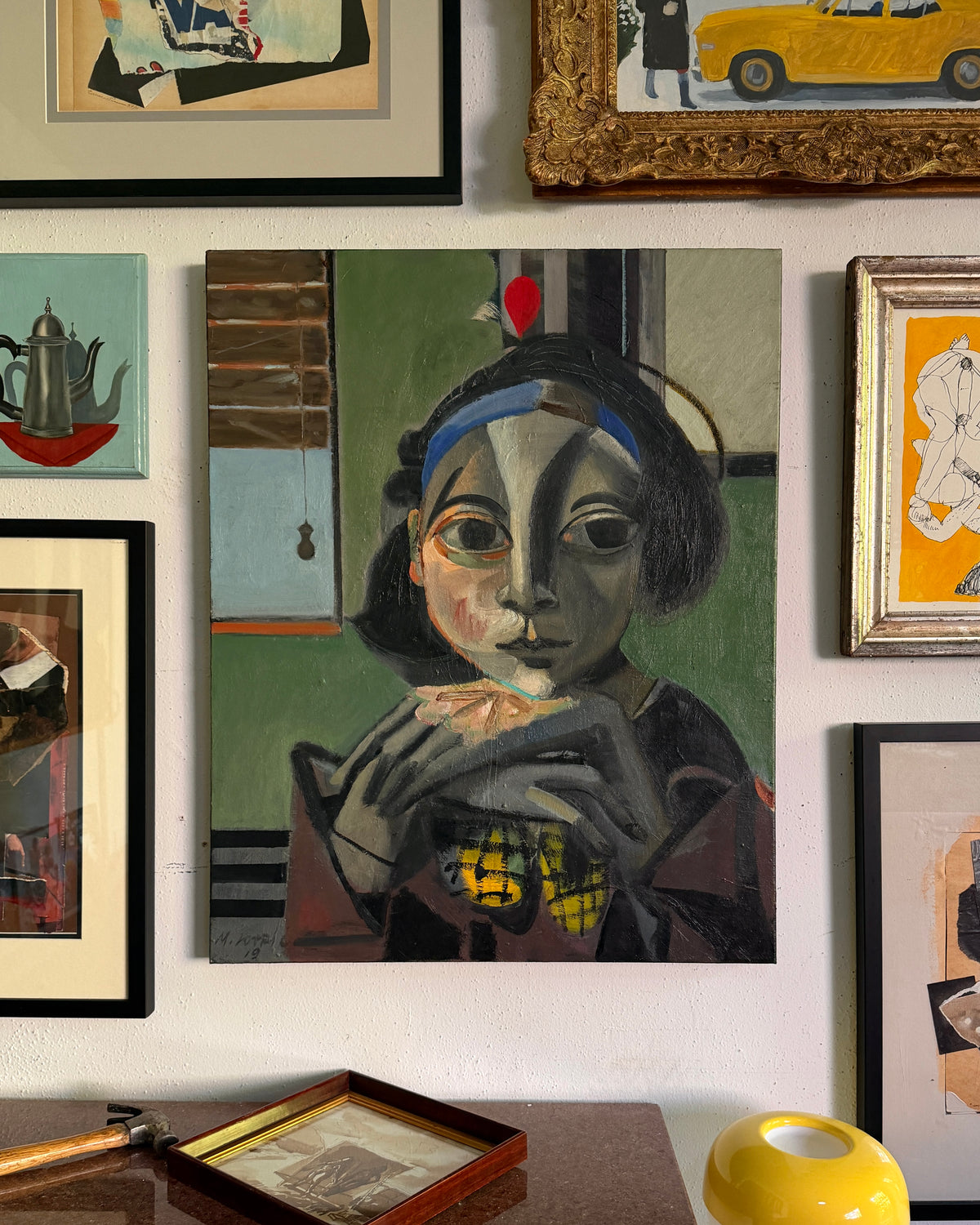 Mixed media Painting on canvas Portland artist Miroslav Lovric “Girl With Yellow Scarf”