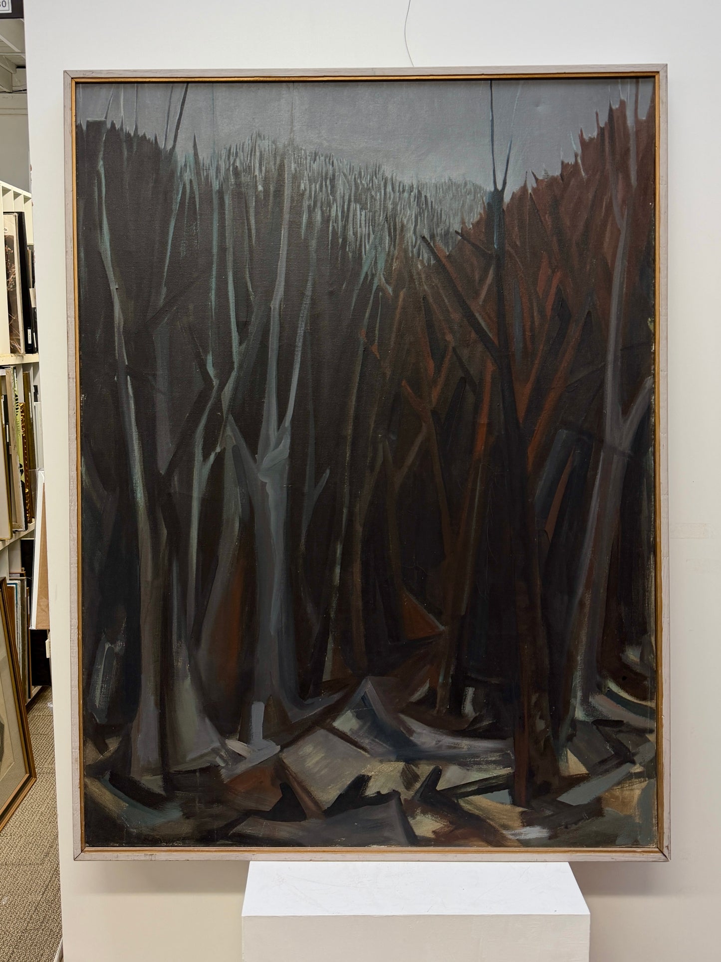 (ON HOLD) 20th Century Large Vintage Oil on Canvas Cubist Abstracted Forest Scene