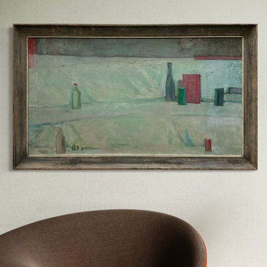 Aliza Mandel (1927-2007) Oil on Canvas Abstract Still Life with Bottles in Vintage Frame