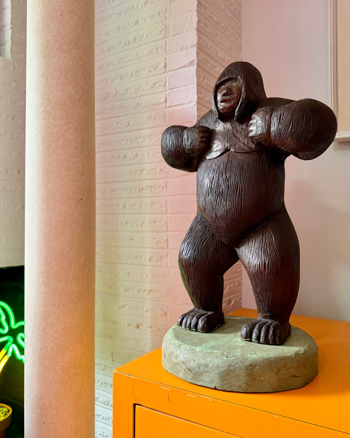 Large mid 20th century folk art gorilla carving
