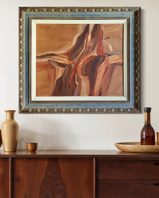 Mid Century Modern Abstract Oil on Canvas Painting in 1960s Carved Wood Frame