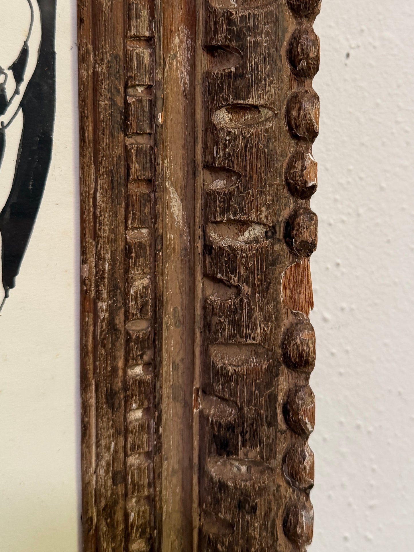 20th Century American John Mart Opie (b. 1936) Abstract Painting in B&W, Vintage Carved Wood Frame