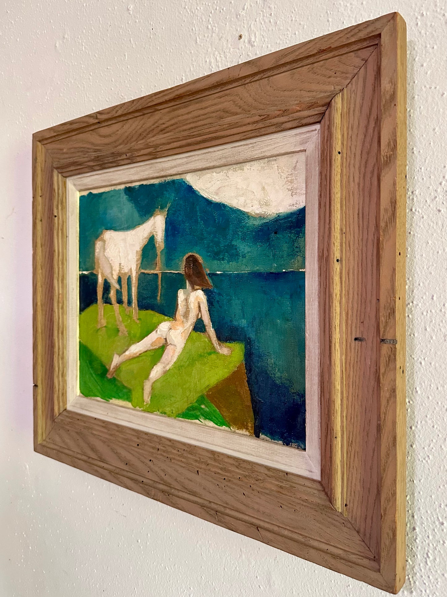 1960s Oil on Canvas, Figure with Horse, Framed