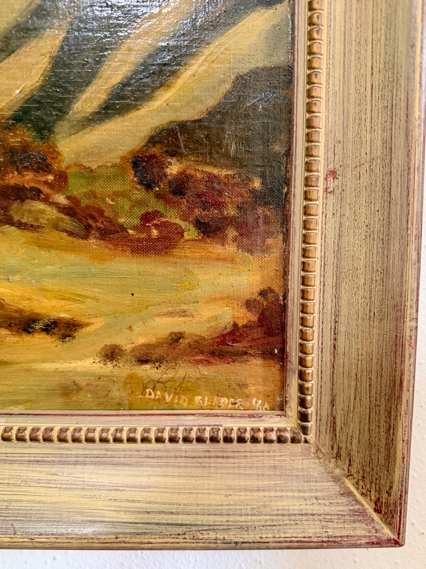Signed 1960 David Slader Oil Painting Desert Palm Landscape in Vintage Frame