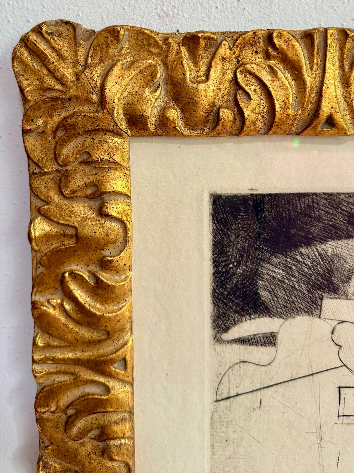 1950s John Mart Opie (b.1936) signed intaglio in Ornate carved wood gilt frame