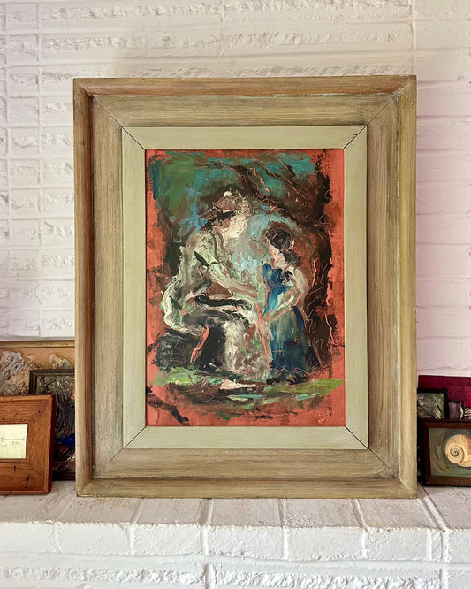 Albert Patecky (1906-1994) oil on panel abstract figurative painting in original custom frame