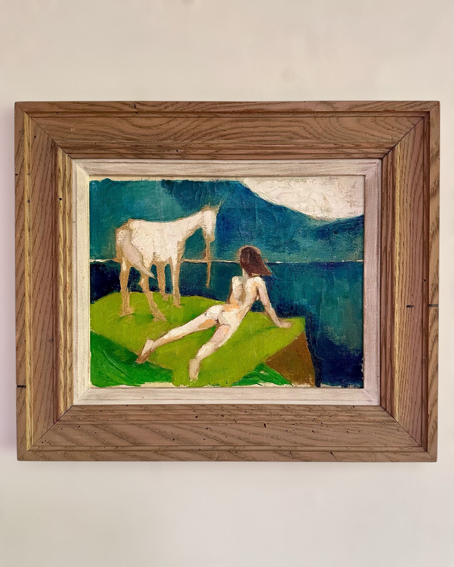 1960s Oil on Canvas, Figure with Horse, Framed