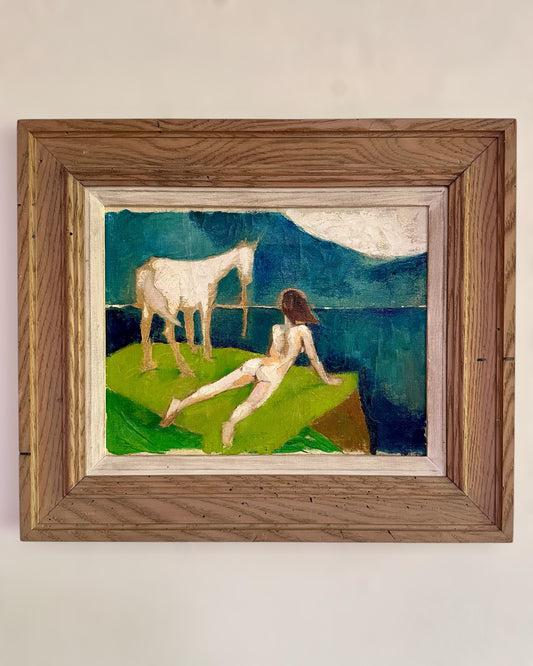 1960s Oil on Canvas, Figure with Horse, Framed