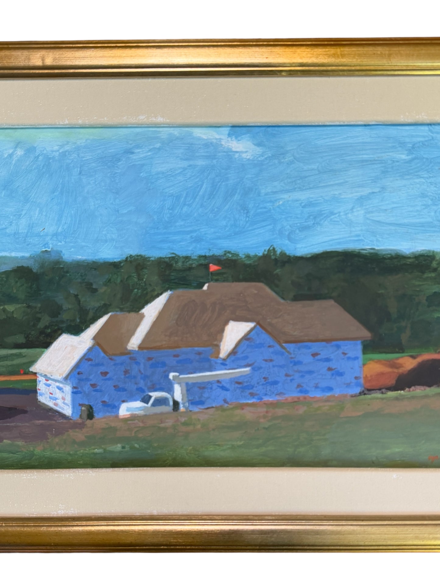 20th Century American John Mart Opie (b. 1936) House with Tyvek Wrap, Artist Framed