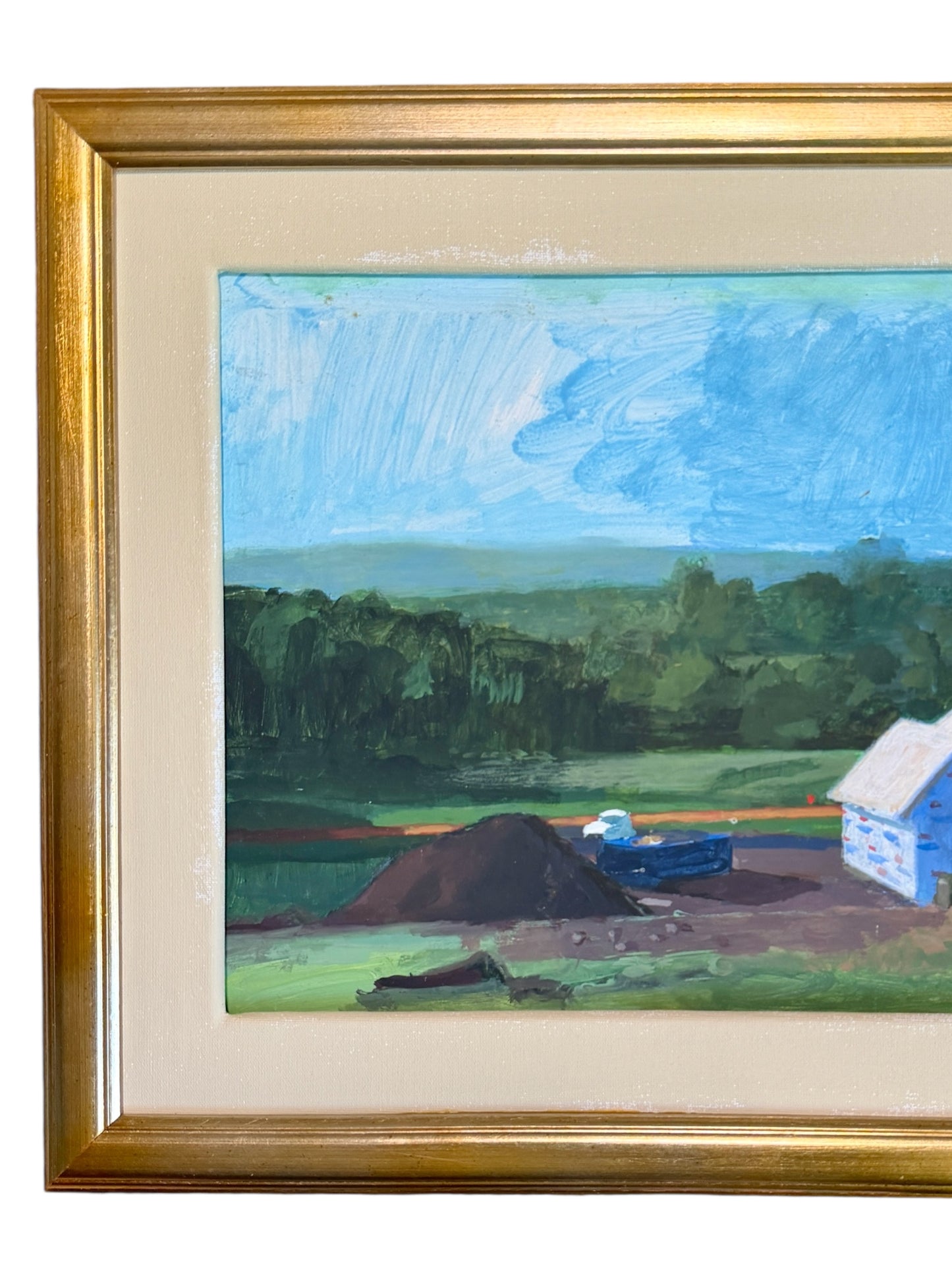 20th Century American John Mart Opie (b. 1936) House with Tyvek Wrap, Artist Framed