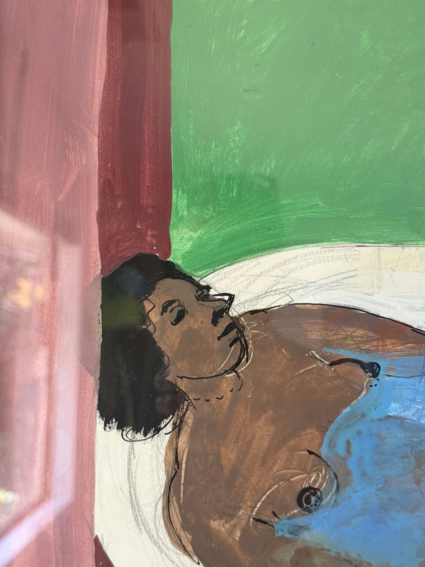 20th Century American John Mart Opie (b. 1936) Bathing Woman Painting, 1970, Framed