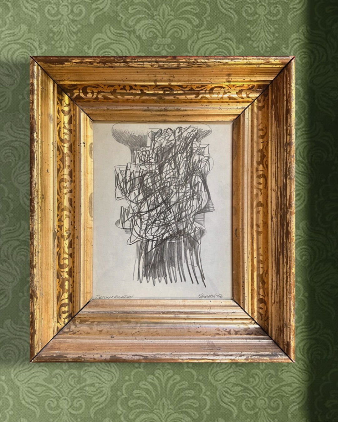 1956 “Deconstruction” Pencil Drawing by Jack Hammack, 19th century gilt frame