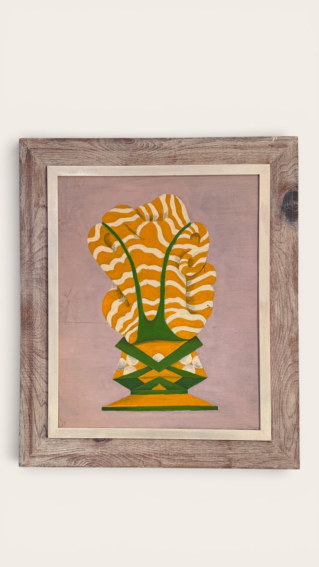 20th century Surrealist Abstract Oil on Canvas Painting, Modernist Wood Frame