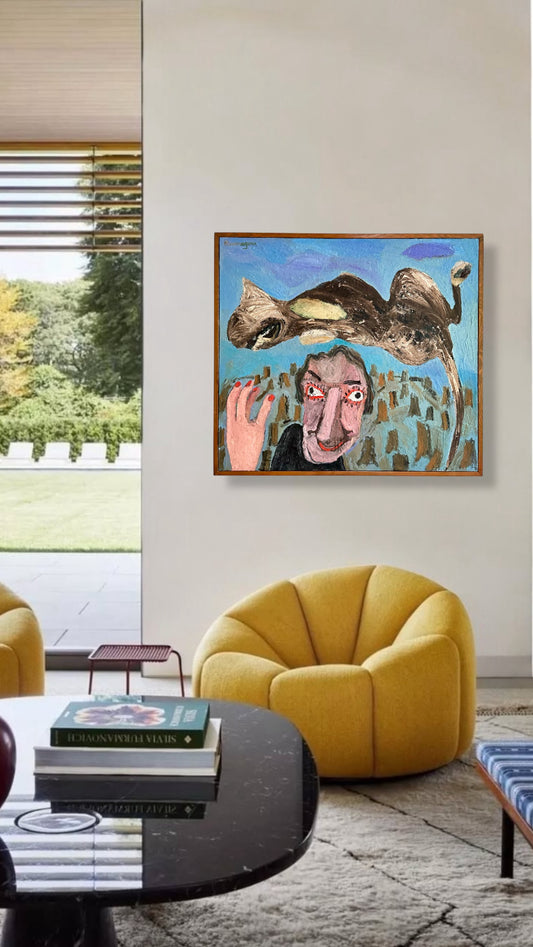 “Dog Toss” 1997 large scale Oil on Canvas by Sandy Roumagoux