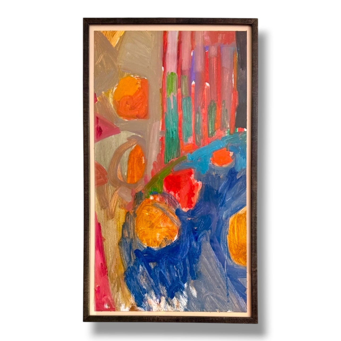 Abstract still life painting on paper by Margie Lee (1950-2021) framed