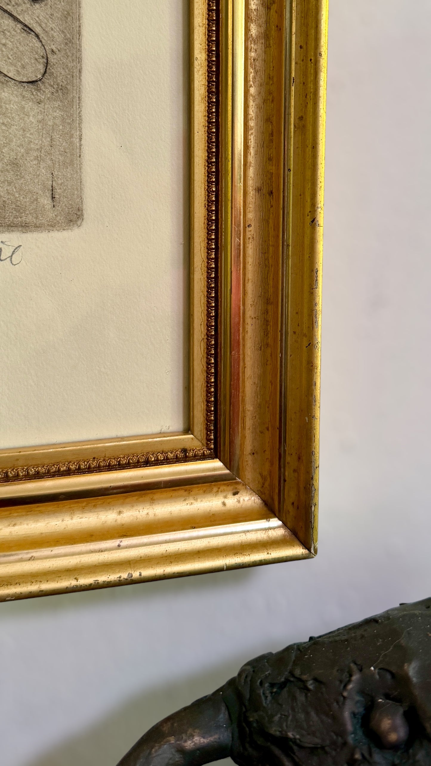 1950s John Mart Opie (b.1936) signed intaglio in 19th Century Gilt Frame