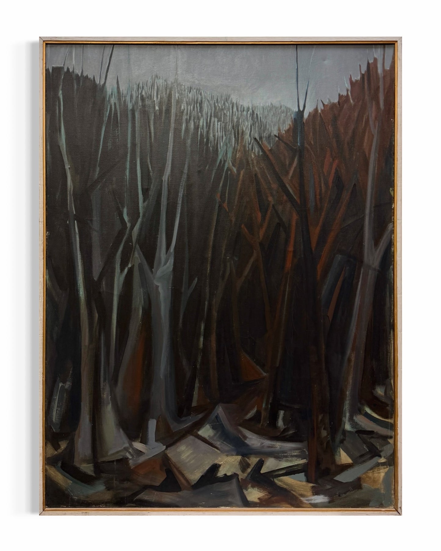 (ON HOLD) 20th Century Large Vintage Oil on Canvas Cubist Abstracted Forest Scene