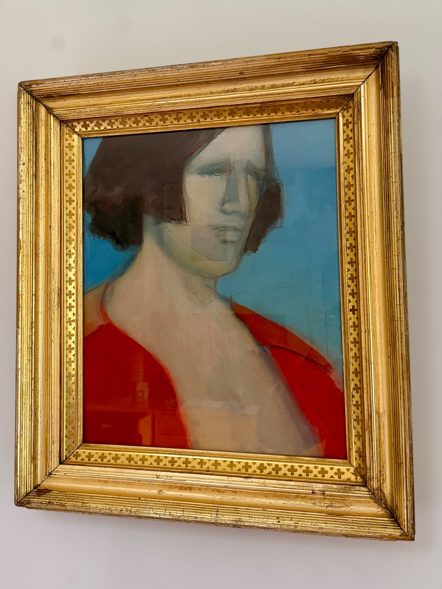 1960s Abstract Portrait Painting by Todd Chalk (b. 1929) in Antique 19th Centruy Gilt Frame