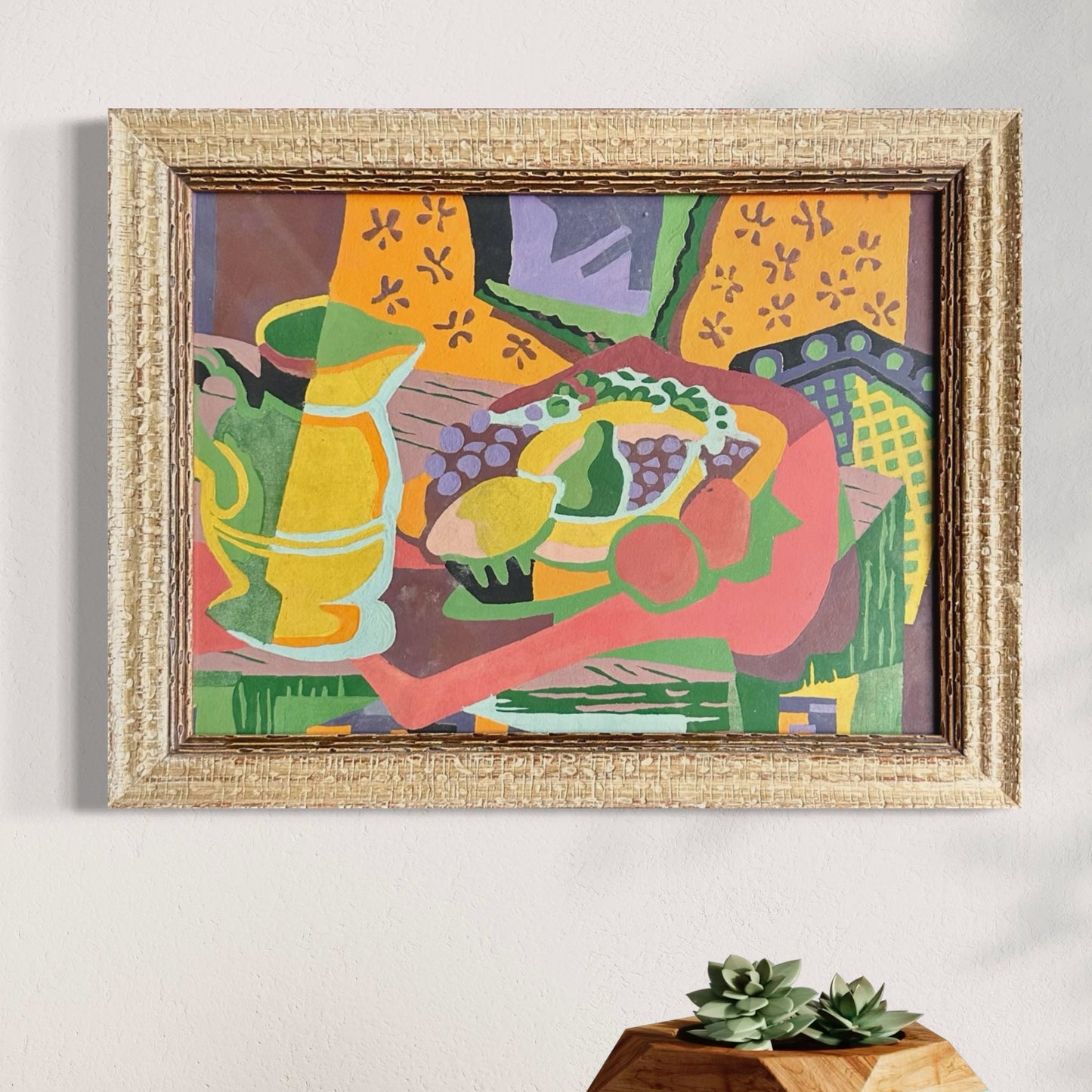 Modernist Still Life Painting on Canvas in Vintage Frame