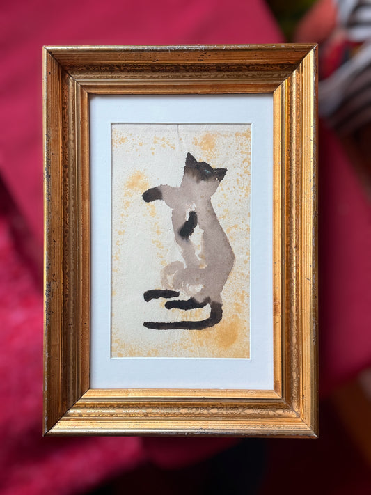 Eunice Parsons (1916-2024) Watercolor Painting of a Cat in 19th Century Gilt Frame