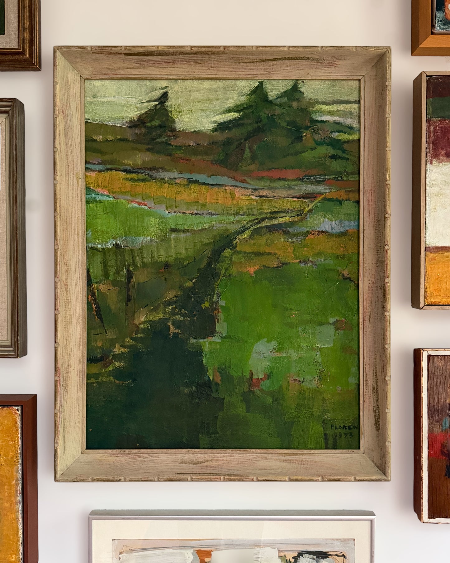 1973 Oil on Panel Landscape in Mid Century Frame by Oregon Artist J. Floren (1929-2017)