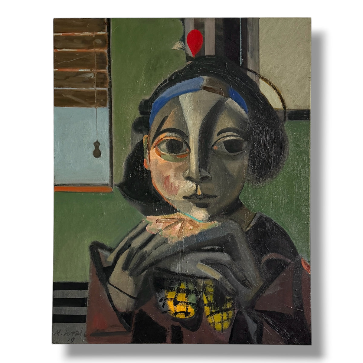 Mixed media Painting on canvas Portland artist Miroslav Lovric “Girl With Yellow Scarf”