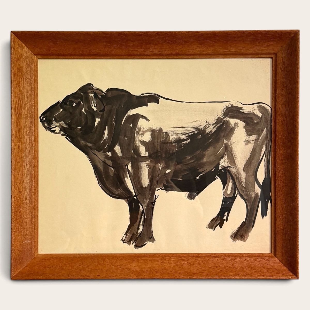 Eunice Jensen Parsons (1916-2024) Ink Wash on Paper Framed Bull Painting