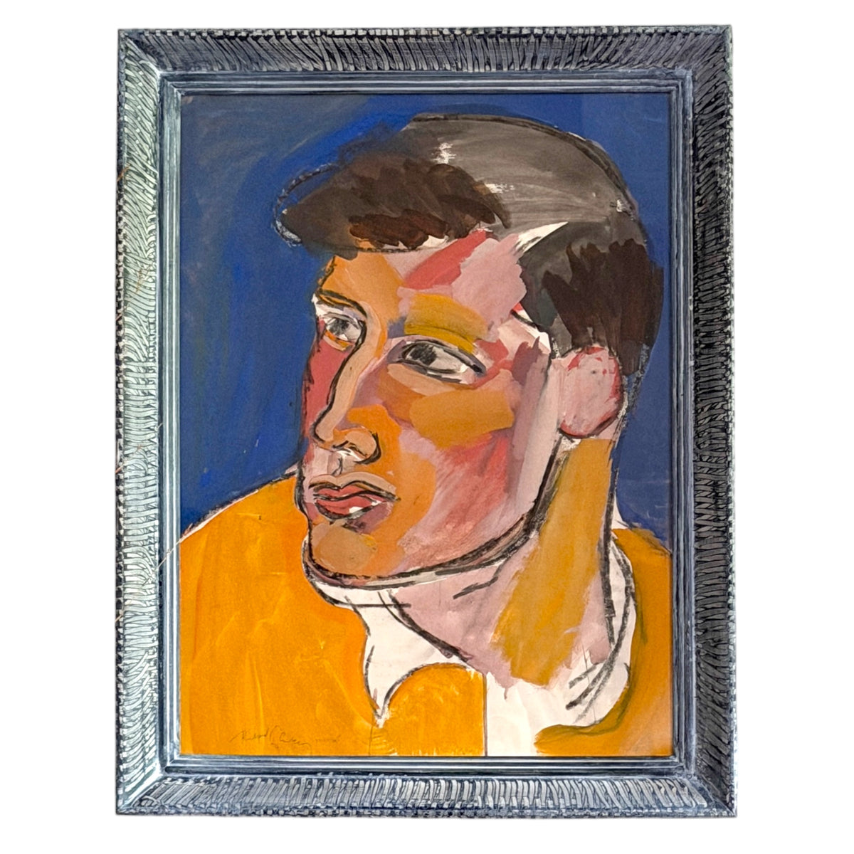 Harley Francis 1960s Paint on Paper Portrait, 1965, Vintage Frame