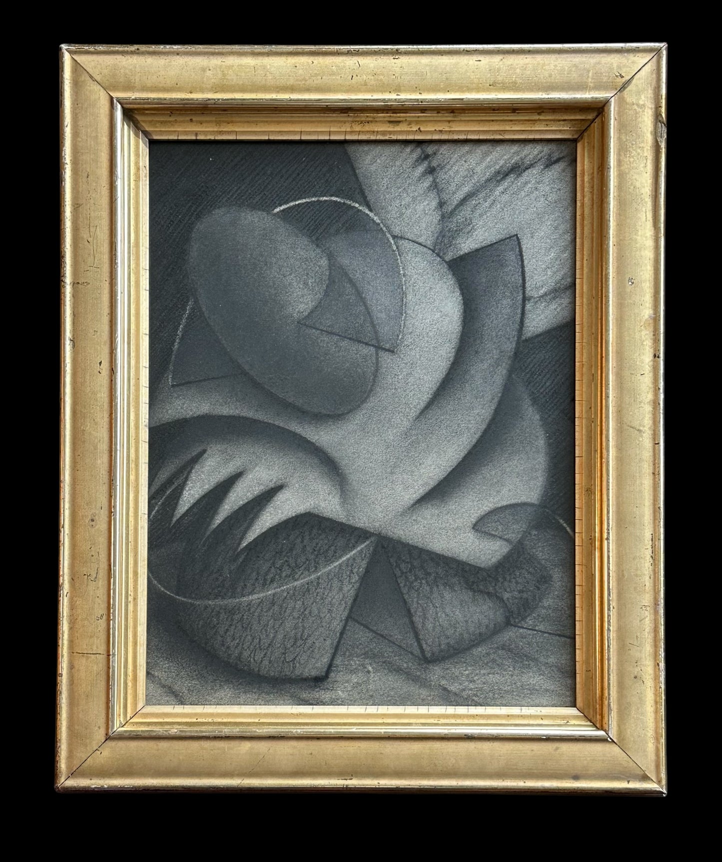 Abstract 1980s Charcoal on Paper Drawing in 19th Century Gilt Frame