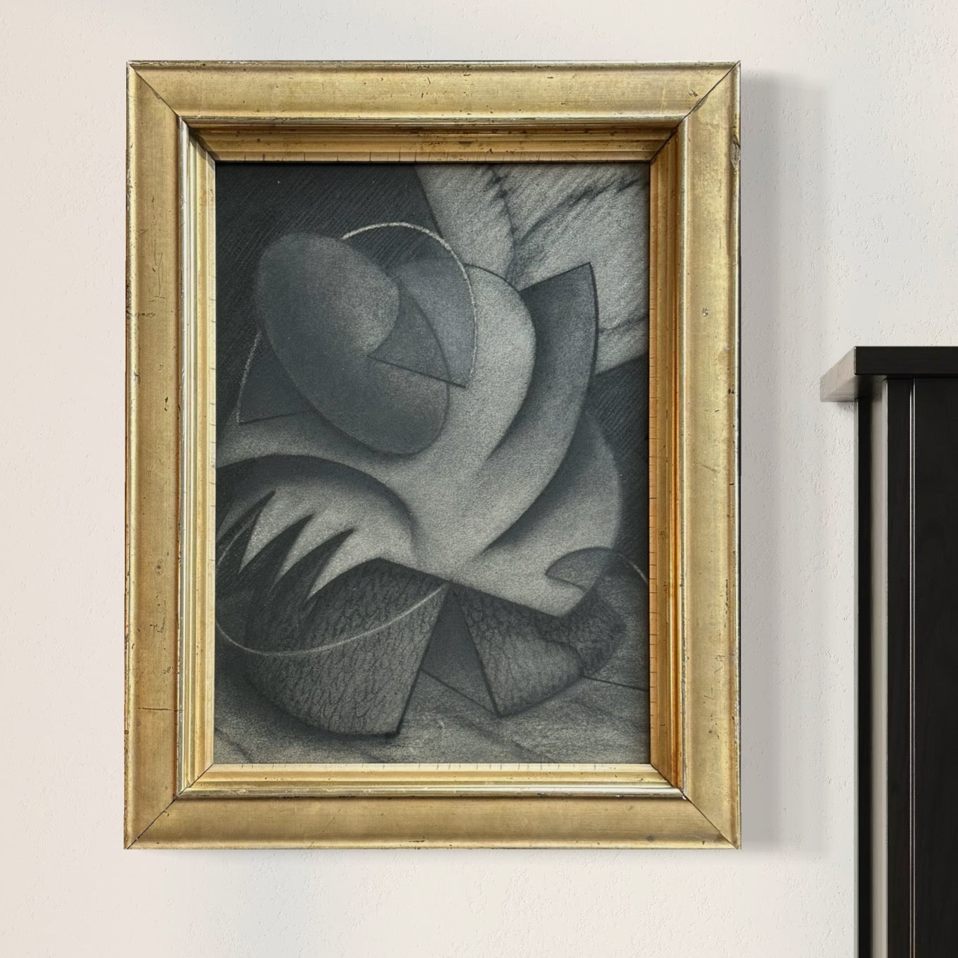 Abstract 1980s Charcoal on Paper Drawing in 19th Century Gilt Frame