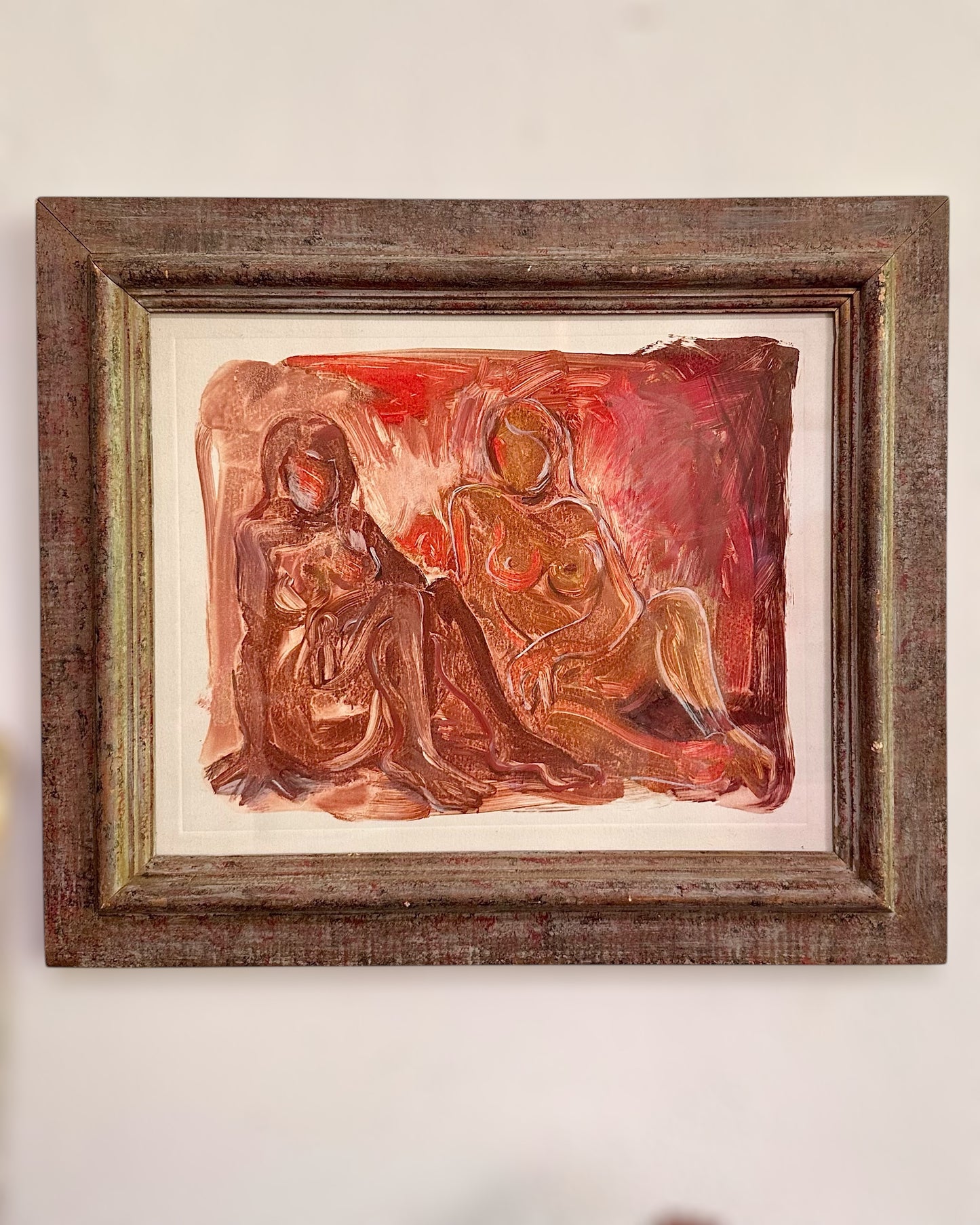 Maryanne Meltzer (1922-2014) Abstracted Figural Monotype in Vintage Wood Frame