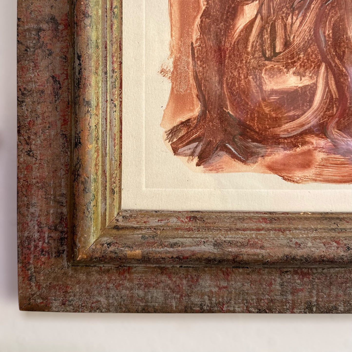Maryanne Meltzer (1922-2014) Abstracted Figural Monotype in Vintage Wood Frame