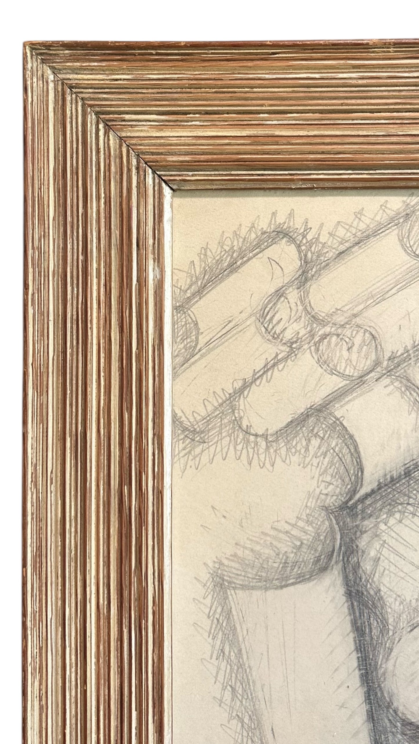 Large Samuel Kudish (b. 1928) abstract figurative pencil drawing in  antique frame